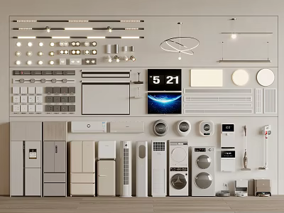 Various Types Of Modern Home Appliances Display Featuring Stylish Air Conditioners And Fans 3d model