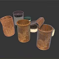Vintage Rustic Metal Cans As Household Items With Open Lids And Various Sizes
