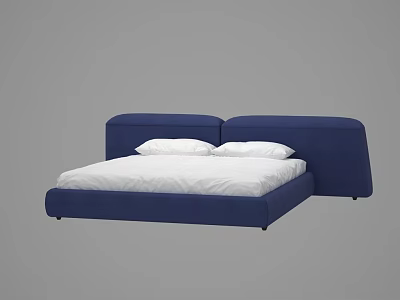 Modern Blue Upholstered Double Bed With White Bedding And Soft Headboard 3d model