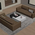 Two Brown Leather Two Seater Sofas In Living Room With Coffee Table And Fireplace 3d model