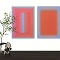 Abstract Wall Art With Geometric Stripes And Gradient Colors In Modern Interior 3d model