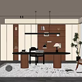Modern Middle Ancient Study Open Study Desk and Chair Combination Desk Chandelier Bookcase Ornaments Combination 3d model