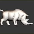 Detailed Brown Furry Rhinoceros 3D Model on Dark Reflective Surface