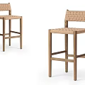 Set of Two Wooden Dining Chairs with Woven Seat and Modern Design