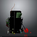 Weapon Display With Bow Orange String Green Arrows Red Tool And Metal Parts 3d model