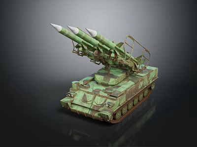 Military Combat Vehicle With Triple Missiles Launcher Green Camouflage Tracked Design 3d model