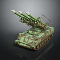 Military Combat Vehicle With Triple Missiles Launcher Green Camouflage Tracked Design