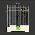 White Metal Bird Cage With Perch Nest Food Dish And Green White Base