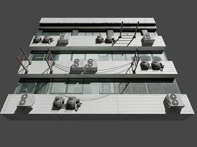 Modern Multi Story Building With Glass Curtain Walls And Exterior Air Conditioning Units 3d model