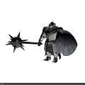 Armored Knight In Metallic Armor Wielding Spiked Mace And Shield With Golden Details