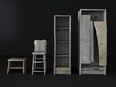 Rustic Wooden Shelving Unit And Storage Cabinet With Multiple Shelves And Vintage Natural Wood Design 3d model