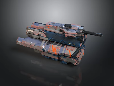 Futuristic Armored Watercraft With Modular Design Gray Orange Blue Color And Weapon System 3d model