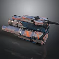 Futuristic Armored Watercraft With Modular Design Gray Orange Blue Color And Weapon System