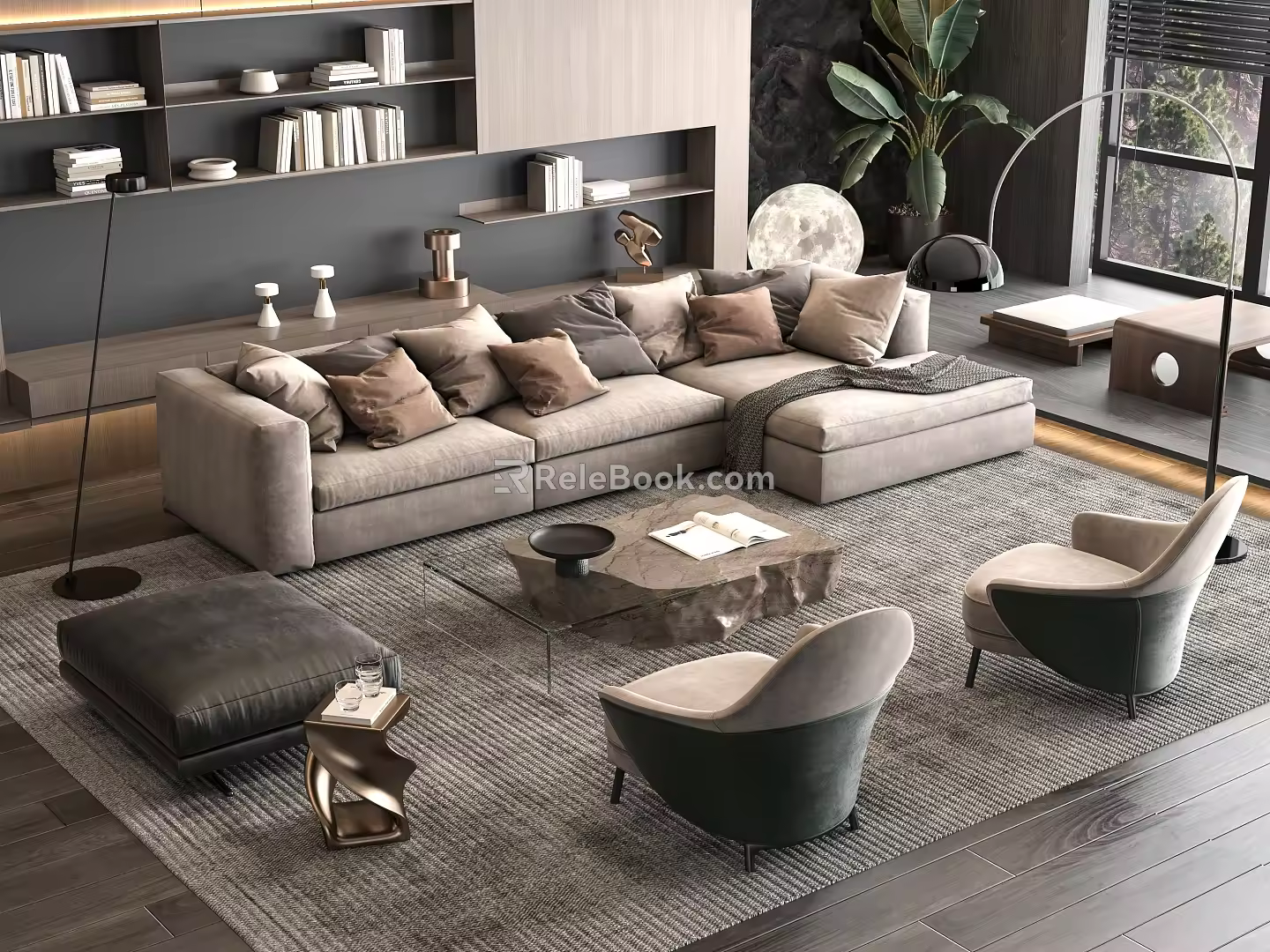 Minotti Sofa Coffee Table Combination Multi-person Corner Sofa Coffee Table Leisure Chair Side Table Corner Table 3d model