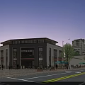 Modern Commercial Street With Stylish Storefronts Pedestrians And Evening Traffic Lights