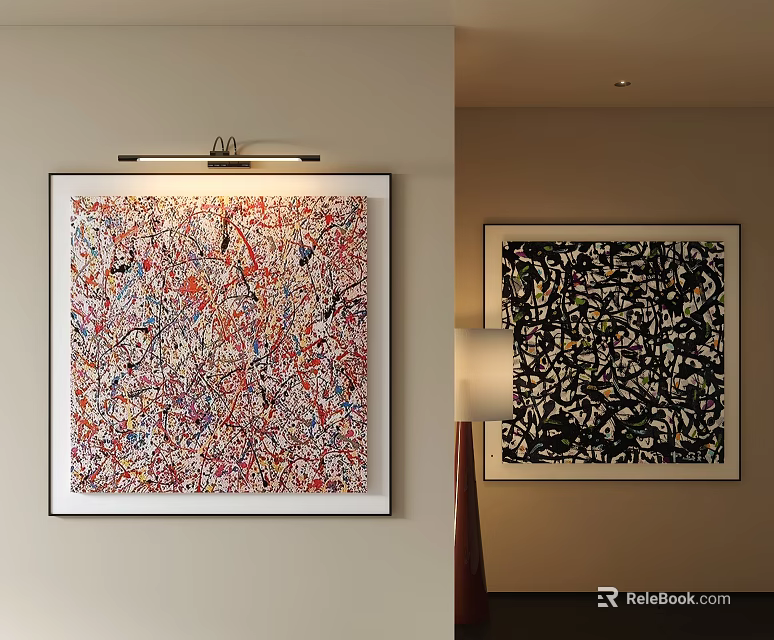 Colorful And Black White Abstract Paintings As Wall Art For Modern Interior Decor 3d model 