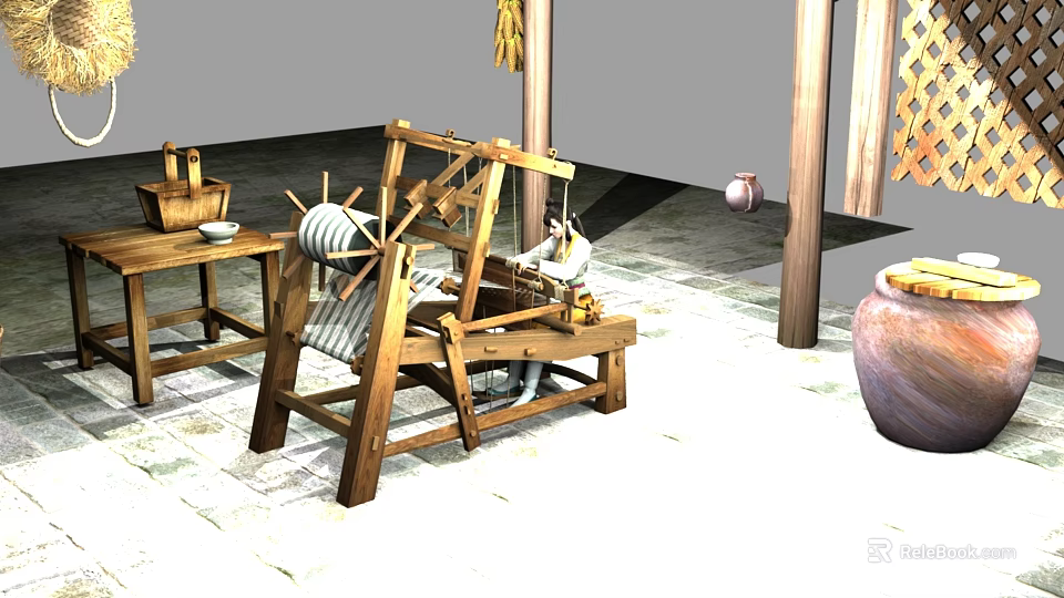 Traditional Wooden Agricultural Equipment For Farm Field Cultivation And Tools 3d model 