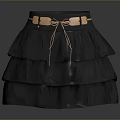 Stylish Women's Black Layered Skirt With Brown Belt And Bow Detail