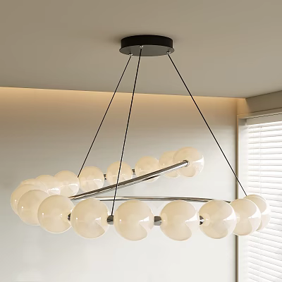 Modern Circular Chandelier With Multiple White Spherical Bulbs And Metal Frame 3d model