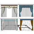 Classical Style Curtains with Gold Blue Yellow Valance and Decorative Trim Details