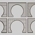 Traditional Chinese Decorative Room Dividers With Circular Arches And Various Grid Patterns
