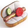 Unusual Sofa with Hot Dog Shaped Design Brown and White Upholstery Cucumber and Tomato Cushions