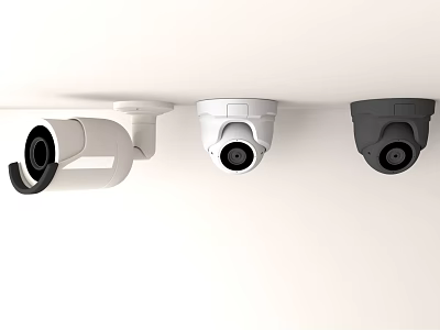 Ceiling Mounted Surveillance Cameras Dome And Bullet Style For Security Monitoring Home Or Office 3d model