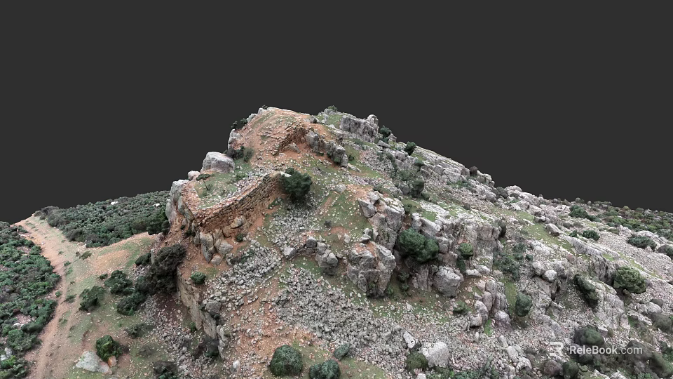 European style Architecture With Ancient Stone Walls And Hillside Vegetation 3d model 