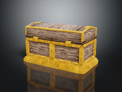 Vintage Wooden Chest With Gold Trim For Storing Clothing And Accessories 3d model