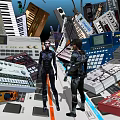 Game Movie Characters Standing In Futuristic Tech Environment Surrounded By Electronic Control Panels And Synthesizers