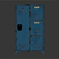 Blue Metal Locker Cabinet With Multiple Compartments And Vintage Industrial Design