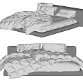 Modern Upholstered Double Bed With Soft White Quilt And Plush Pillows 3d model