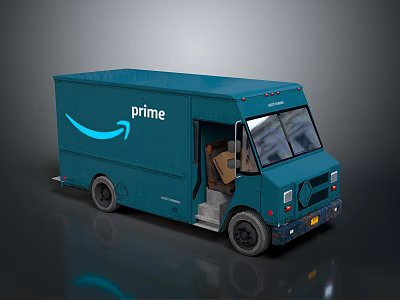Teal Amazon Prime Delivery Truck With Open Door And Cardboard Boxes Inside Featuring Amazon Logo 3d model
