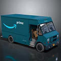 Teal Amazon Prime Delivery Truck With Open Door And Cardboard Boxes Inside Featuring Amazon Logo