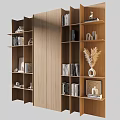 Modern Wooden Bookshelf With Books Decorative Items And Dried Plant Vase