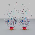 Red Art Installations With Colorful Streamers And Confetti Falling From Above