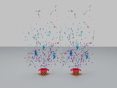 Red Art Installations With Colorful Streamers And Confetti Falling From Above 3d model