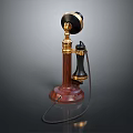 Vintage Telephone With Wooden Base Gold Accents Black Handset And Coiled Cable