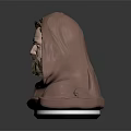 Hooded Male Character 3D Sculpture With Brown Beard Pink Cloak And Silver Base
