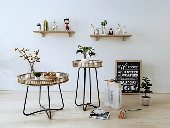 Modern round rattan tea table 3d model