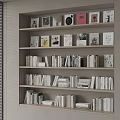 Modern Bookshelf Interior With Various Books Magazines Decorative Frames And Vinyl Records