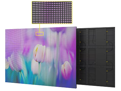 High Quality LED Display Screen With Colorful Floral Image And Black Back Panel 3d model