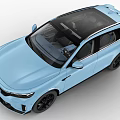 Light Blue Modern SUV Featuring Black Roof Black Wheels And Sleek Exterior Design