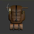 Practical Brown Backpack with Black Straps Tools Water Bottle and Rolled Sleeping Bag
