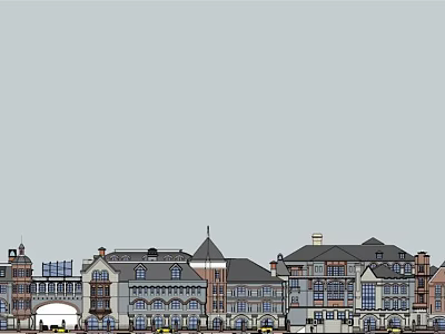 European Style Commercial Street Featuring Multi Story Buildings Arched Windows And Storefronts 3d model