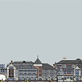 European Style Commercial Street Featuring Multi Story Buildings Arched Windows And Storefronts