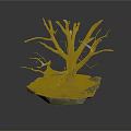 Decorative Dry Tree With Detailed Twisted Branches And Mossy Stone Base