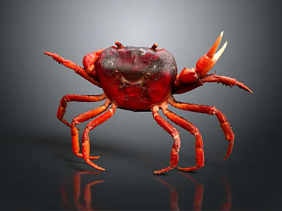 Red Crab With Extended Legs Large Claws And Shiny Body On Dark Background 3d model