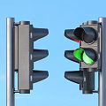 Two Black Traffic Light Models Standing On Light Blue Background With Shadows 3d model