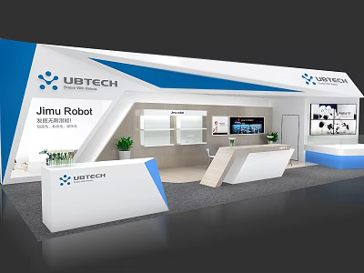 UBTECH Exhibition Booth Featuring Jimu Robot Modern Design Display Shelves And Screens 3d model